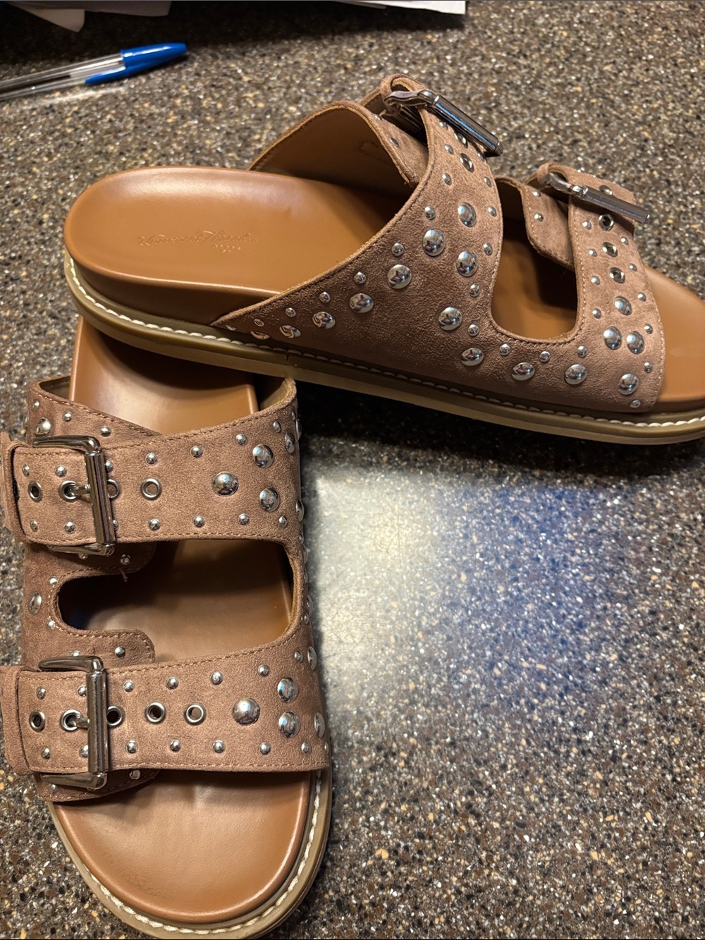 Universal Thread Brown Studded Double-Buckle Slide Sandals